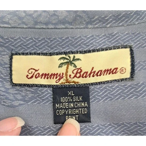 Tommy Bahama Mens XL Shirt Blue 100% Silk Hula Girl - Picture 5 of 9